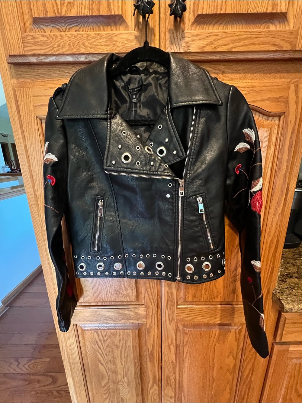 Romeo and Juliet  Black Embroidered Grommet Moto Jacket
